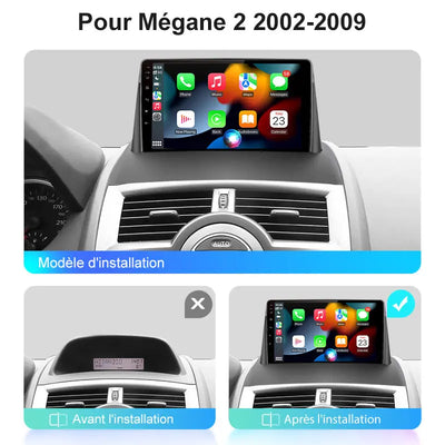 AWESAFE Radio Android pour Mégane 2 2002-2009 Construit en Carplay intégré/Android Auto SWC GPS Bluetooth WiFi RDS FM Radio AWESAFE