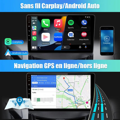 AWESAFE Radio Android pour Mégane 2 2002-2009 Construit en Carplay intégré/Android Auto SWC GPS Bluetooth WiFi RDS FM Radio AWESAFE