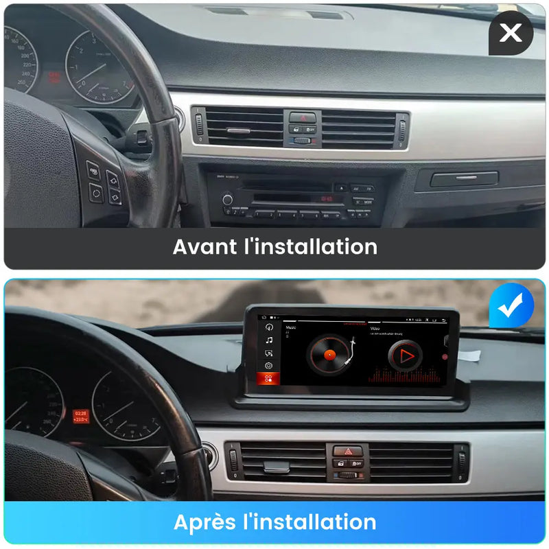 AWESAFE Radio Android pour BMW série 3 E90 E91 E92 E93 2005-2012 Construit en Carplay intégré/Android Auto SWC GPS Bluetooth WiFi RDS FM Radio AWESAFE