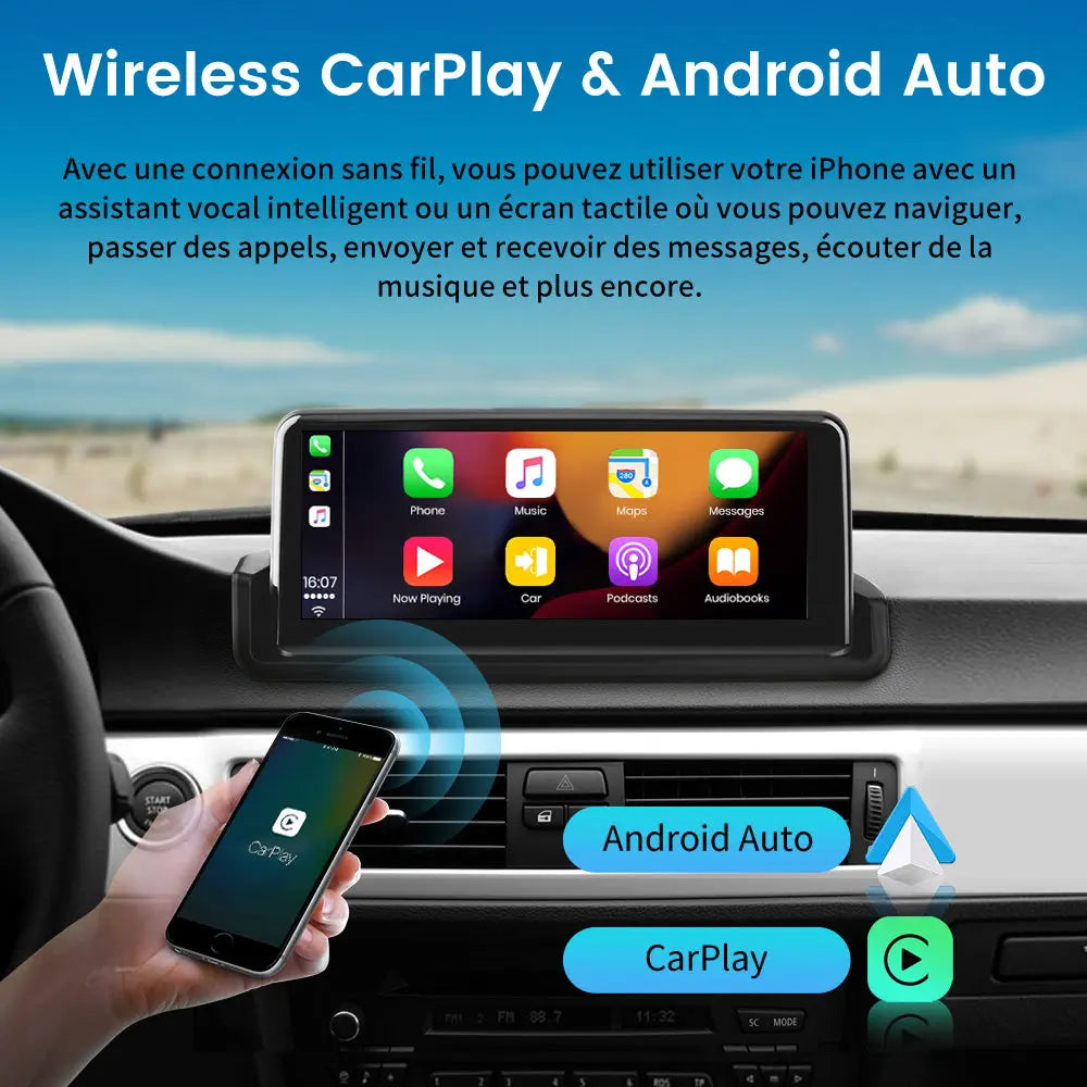 AWESAFE Radio Android pour BMW série 3 E90 E91 E92 E93 2005-2012 Construit en Carplay intégré/Android Auto SWC GPS Bluetooth WiFi RDS FM Radio AWESAFE