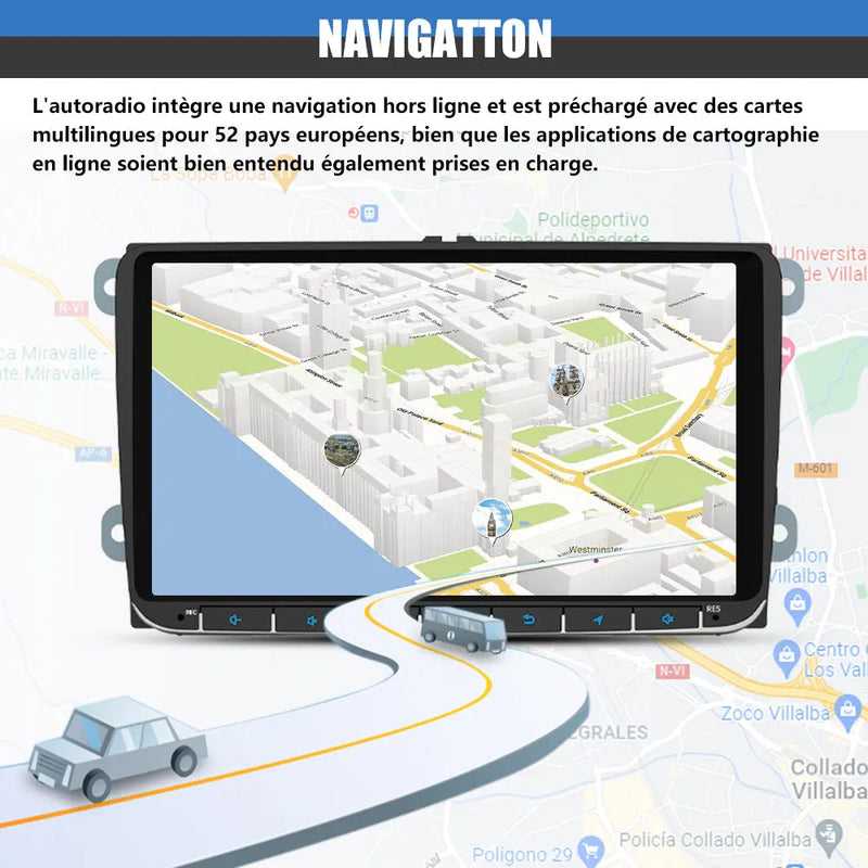 AWESAFE Radio Android pour Volkswagen Construit en Carplay intégré/Android Auto SWC GPS Bluetooth WiFi RDS FM Radio AWESAFE