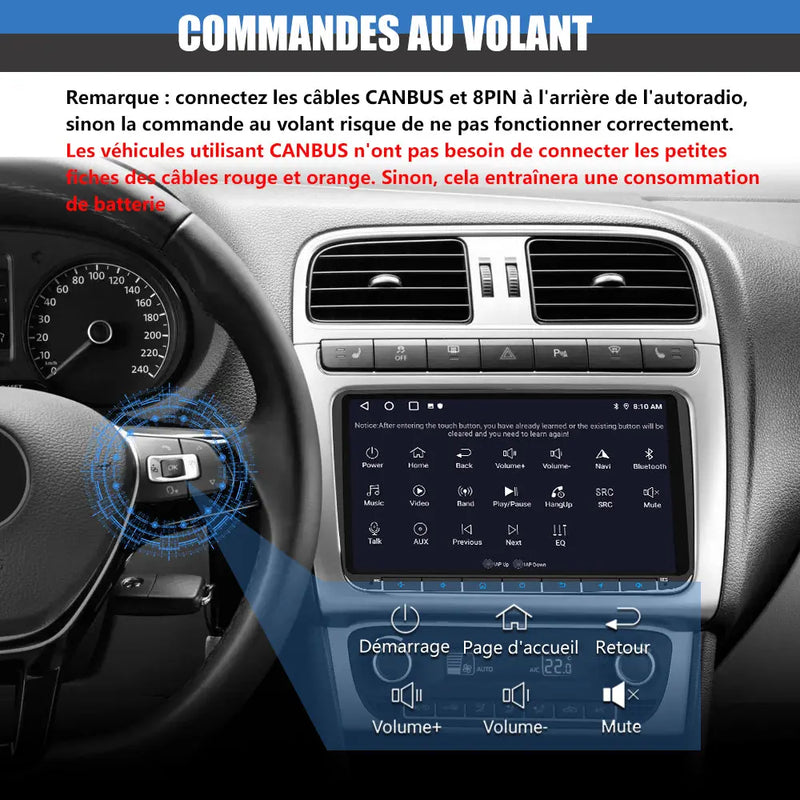 AWESAFE Radio Android pour Volkswagen Construit en Carplay intégré/Android Auto SWC GPS Bluetooth WiFi RDS FM Radio AWESAFE