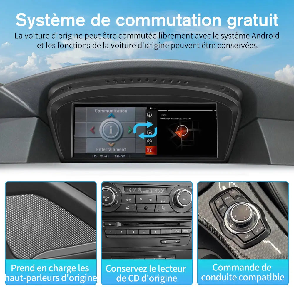 AWESAFE Radio Android pour BMW Construit en Carplay intégré/Android Auto SWC GPS Bluetooth WiFi RDS FM Radio AWESAFE