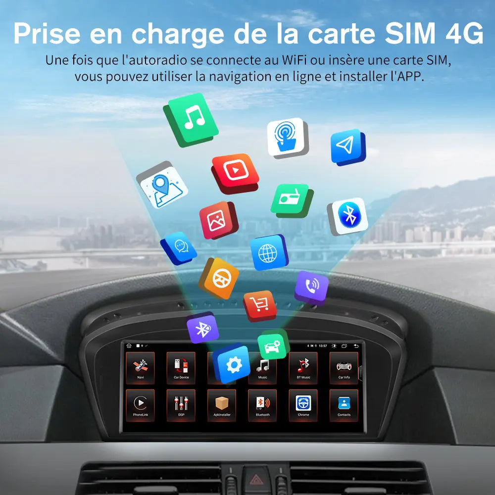 AWESAFE Radio Android pour BMW Construit en Carplay intégré/Android Auto SWC GPS Bluetooth WiFi RDS FM Radio AWESAFE