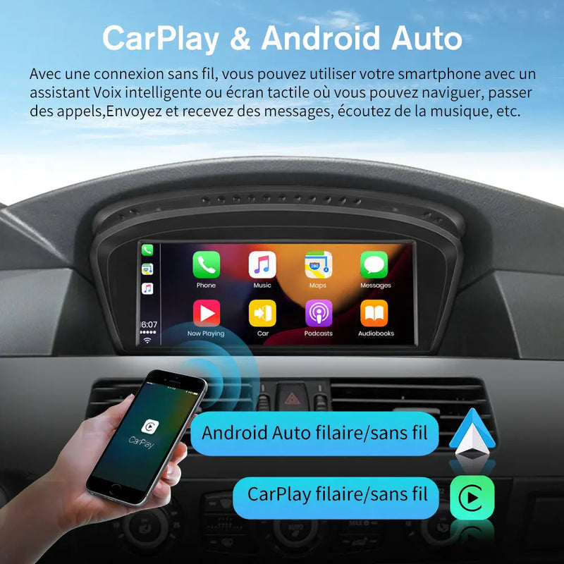 AWESAFE Radio Android pour BMW Construit en Carplay intégré/Android Auto SWC GPS Bluetooth WiFi RDS FM Radio AWESAFE