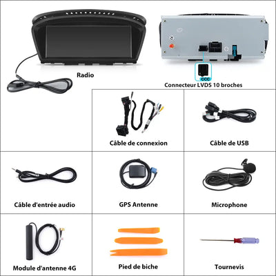 AWESAFE Radio Android pour BMW Construit en Carplay intégré/Android Auto SWC GPS Bluetooth WiFi RDS FM Radio AWESAFE