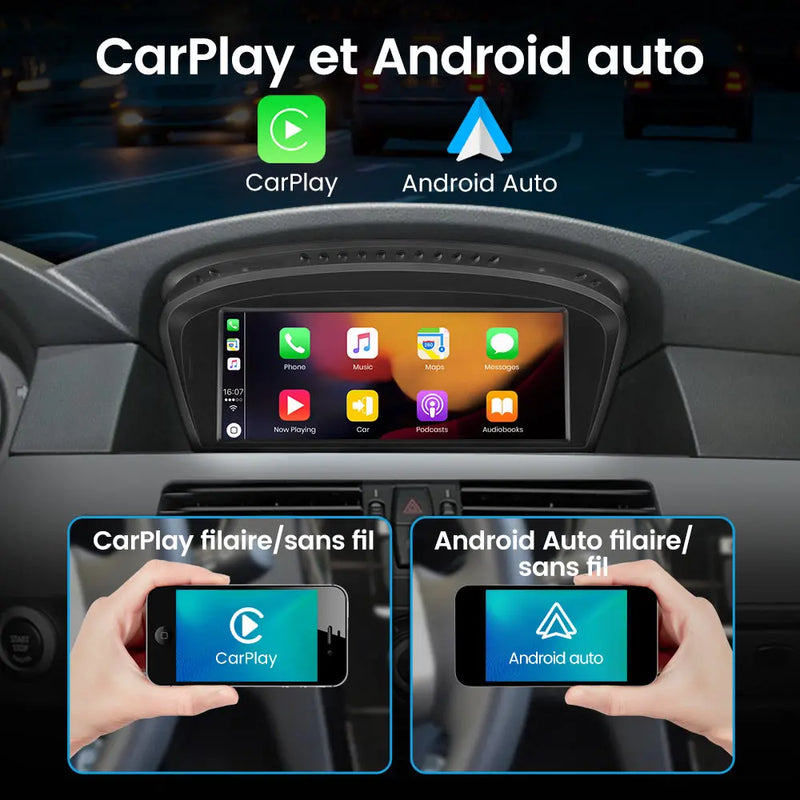 AWESAFE Radio Android pour BMW Série 3 E90 E91 E92 2009-2012 Système Cic & BMW Série 5 E60 E61 E63 E64 2009-2012 Système Cic Intégré Carplay intégré/Android Auto SWC GPS Bluetooth WiFi RDS FM Radio AWESAFE