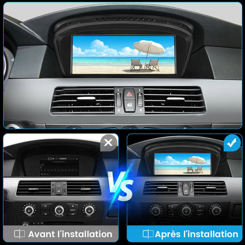 AWESAFE Radio Android pour BMW Série 3 E90 E91 E92 2009-2012 Système Cic & BMW Série 5 E60 E61 E63 E64 2009-2012 Système Cic Intégré Carplay intégré/Android Auto SWC GPS Bluetooth WiFi RDS FM Radio AWESAFE