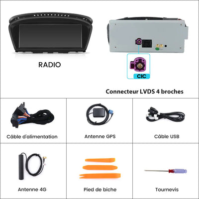 AWESAFE Radio Android pour BMW Série 3 E90 E91 E92 2009-2012 Système Cic & BMW Série 5 E60 E61 E63 E64 2009-2012 Système Cic Intégré Carplay intégré/Android Auto SWC GPS Bluetooth WiFi RDS FM Radio AWESAFE