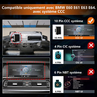 AWESAFE Radio Android pour avec BMW E60 E61 E63 E64 système CCC Built in Carplay intégré/Android Auto SWC GPS Bluetooth WiFi RDS FM Radio AWESAFE