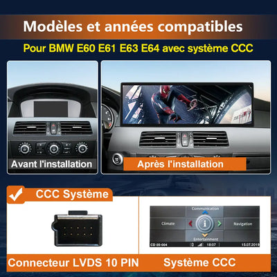 AWESAFE Radio Android pour avec BMW E60 E61 E63 E64 système CCC Built in Carplay intégré/Android Auto SWC GPS Bluetooth WiFi RDS FM Radio AWESAFE