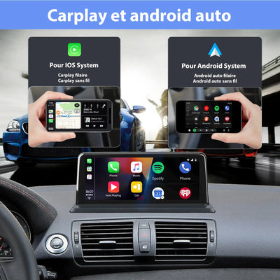 AWESAFE Radio Android Autoradio Pour BMW Série 1 E81 E82 E87 E88 2005-2012 Carplay intégré/Android Auto SWC GPS Bluetooth WiFi RDS Radio FM AWESAFE