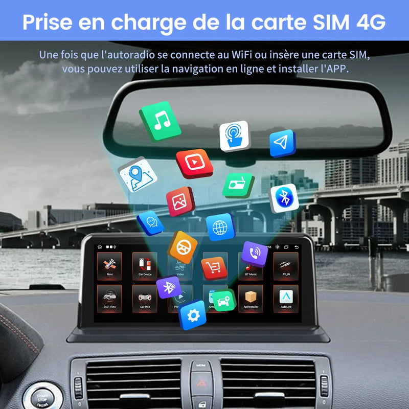 AWESAFE Radio Android Autoradio Pour BMW Série 1 E81 E82 E87 E88 2005-2012 Carplay intégré/Android Auto SWC GPS Bluetooth WiFi RDS Radio FM AWESAFE