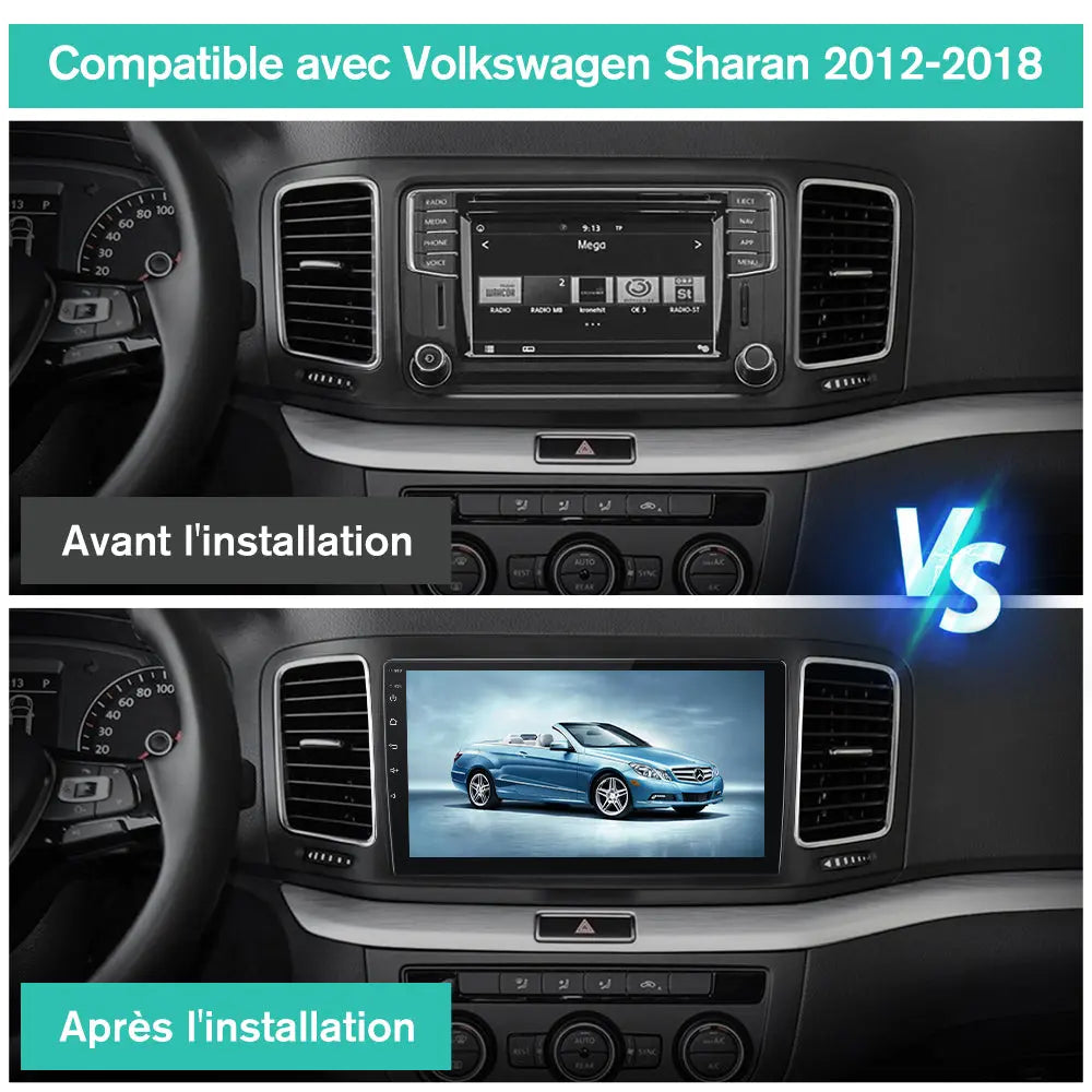 AWESAFE Radio Android pour avec Volkswagen Sharan 2012-2018 Carplay intégré intégré/Android Auto SWC GPS Bluetooth WiFi RDS Radio FM AWESAFE