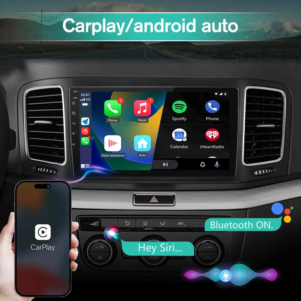 AWESAFE Radio Android pour avec Volkswagen Sharan 2012-2018 Carplay intégré intégré/Android Auto SWC GPS Bluetooth WiFi RDS Radio FM AWESAFE