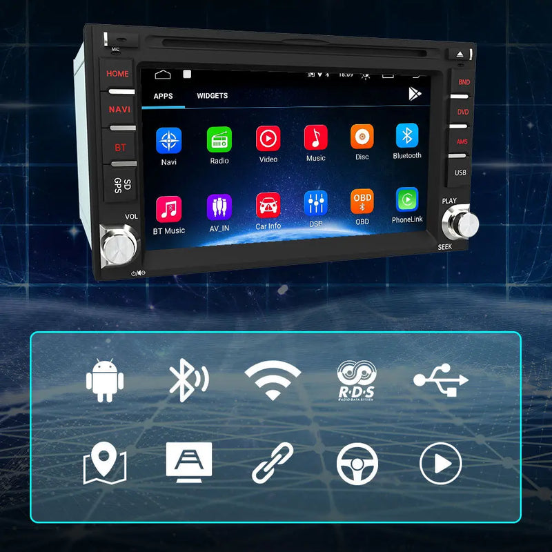 AWESAFE Radio Android Carplay intégré/Android Auto SWC GPS Bluetooth WiFi RDS Radio FM AWESAFE