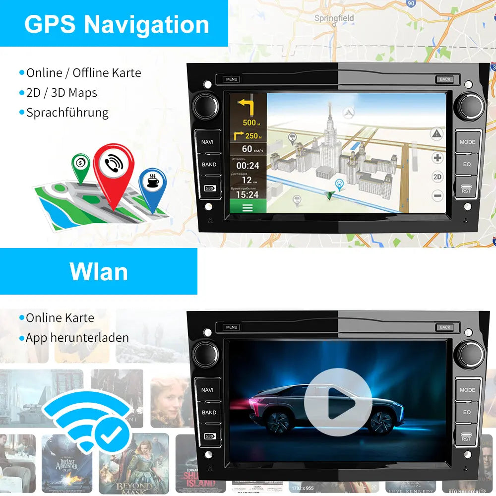 Android Autoradio für Opel Zafira Astra Meriva Corsa Vivaro Antara Vectra Sigum Combo Tigra Agila 2GB+32GB with 7 zoll Touchscreen CarPlay, Android Auto, Bluetooth Navigtion Lenkradsteuerung AWESAFE