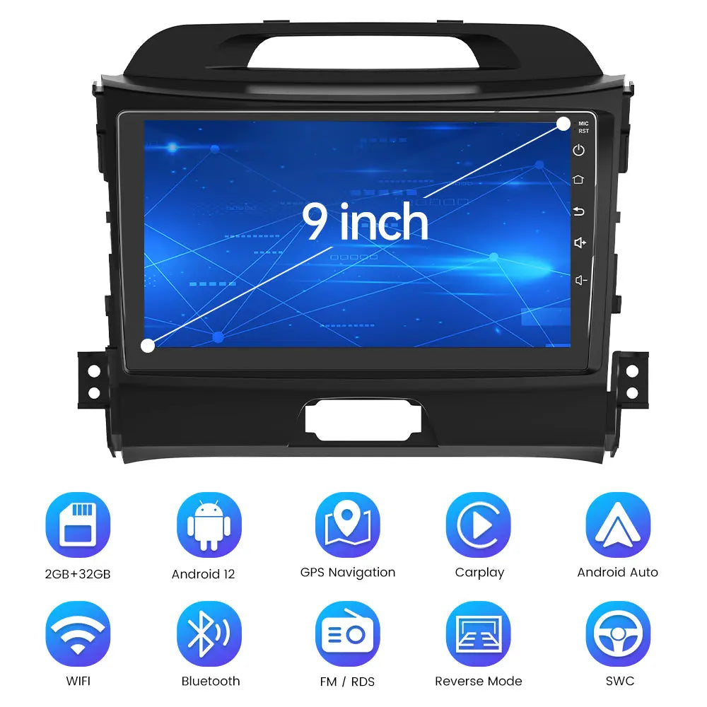 AWESAFE Android 12 Car Radio [2GB+32GB] Compatible for Kia Sportage 3 2010-2016, 9 Inch Touch Screen Car Stereo with Wireless CarPlay Android Auto, FM/RDS/GPS/WiFi/USB/SWC/BT Function AWESAFE
