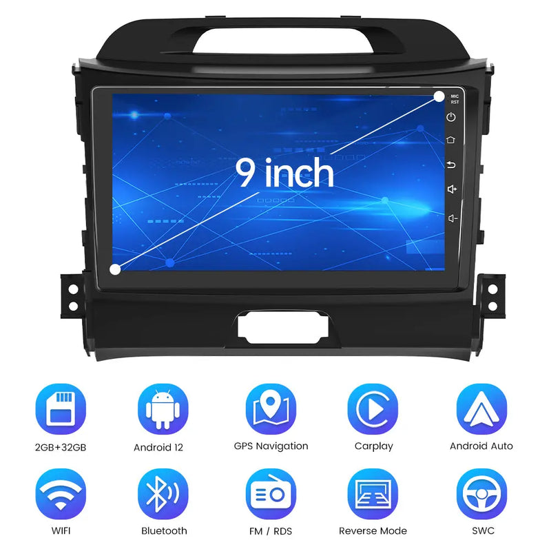 AWESAFE Android 12 Car Radio [2GB+32GB] Compatible for Kia Sportage 3 2010-2016, 9 Inch Touch Screen Car Stereo with Wireless CarPlay Android Auto, FM/RDS/GPS/WiFi/USB/SWC/BT Function AWESAFE