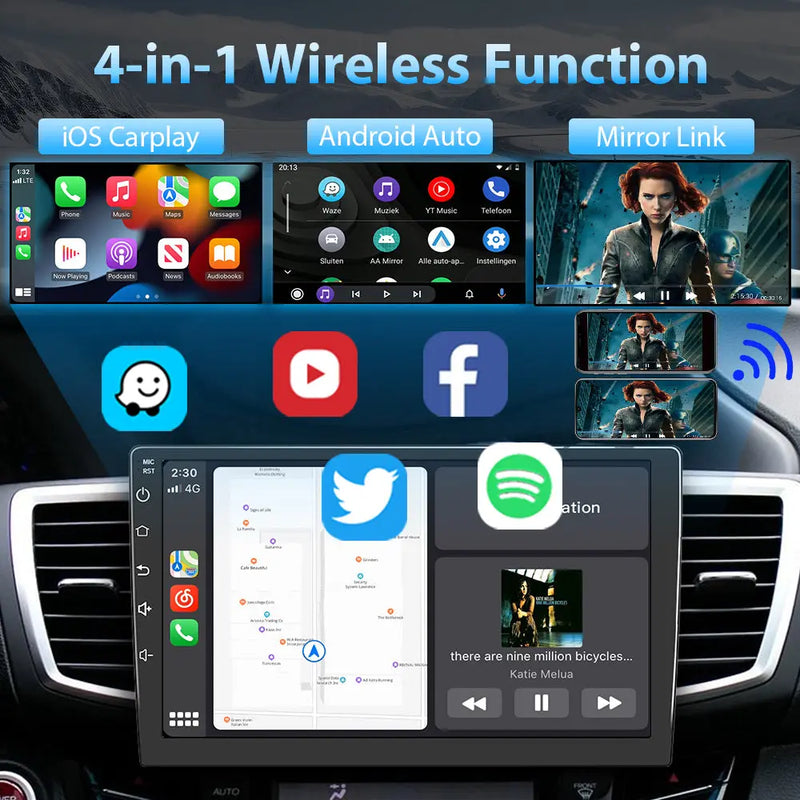 AWESAFE 4-in-1 Car Wireless Adapter for Factory Wired CarPlay/Android auto AirPlay/Mirror Link 2024 Upgrade Wireless Features Adapter Plug & Play with USB-A/C to C Cables AWESAFE