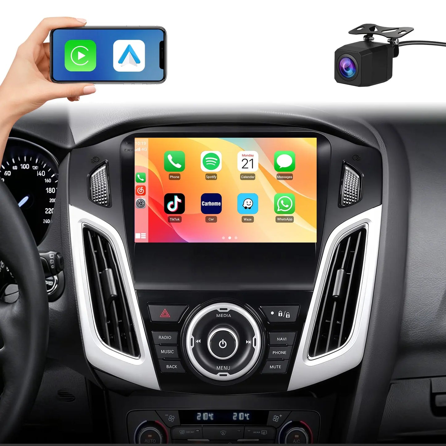 Car Radio for Ford Focus 2012-2017, 9 inch Touch Screen Android 15 Stereo with Bluetooth GPS Wireless CarPlay Andriod Auto [2GB+64GB] AWESAFE