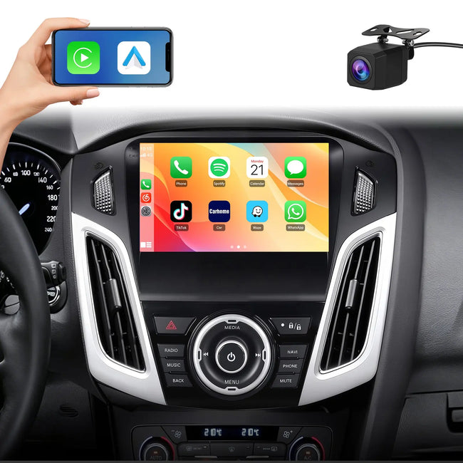 Car Radio for Ford Focus 2012-2017, 9 inch Touch Screen Android 15 Stereo with Bluetooth GPS Wireless CarPlay Andriod Auto [2GB+64GB] AWESAFE