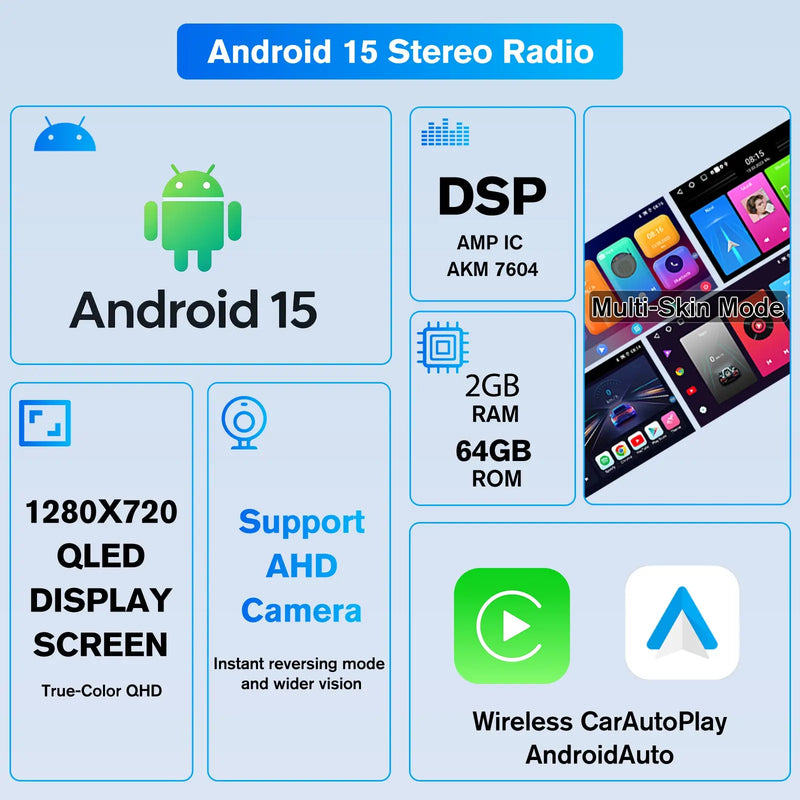 Car Radio for Ford Focus 2012-2017, 9 inch Touch Screen Android 15 Stereo with Bluetooth GPS Wireless CarPlay Andriod Auto [2GB+64GB] AWESAFE