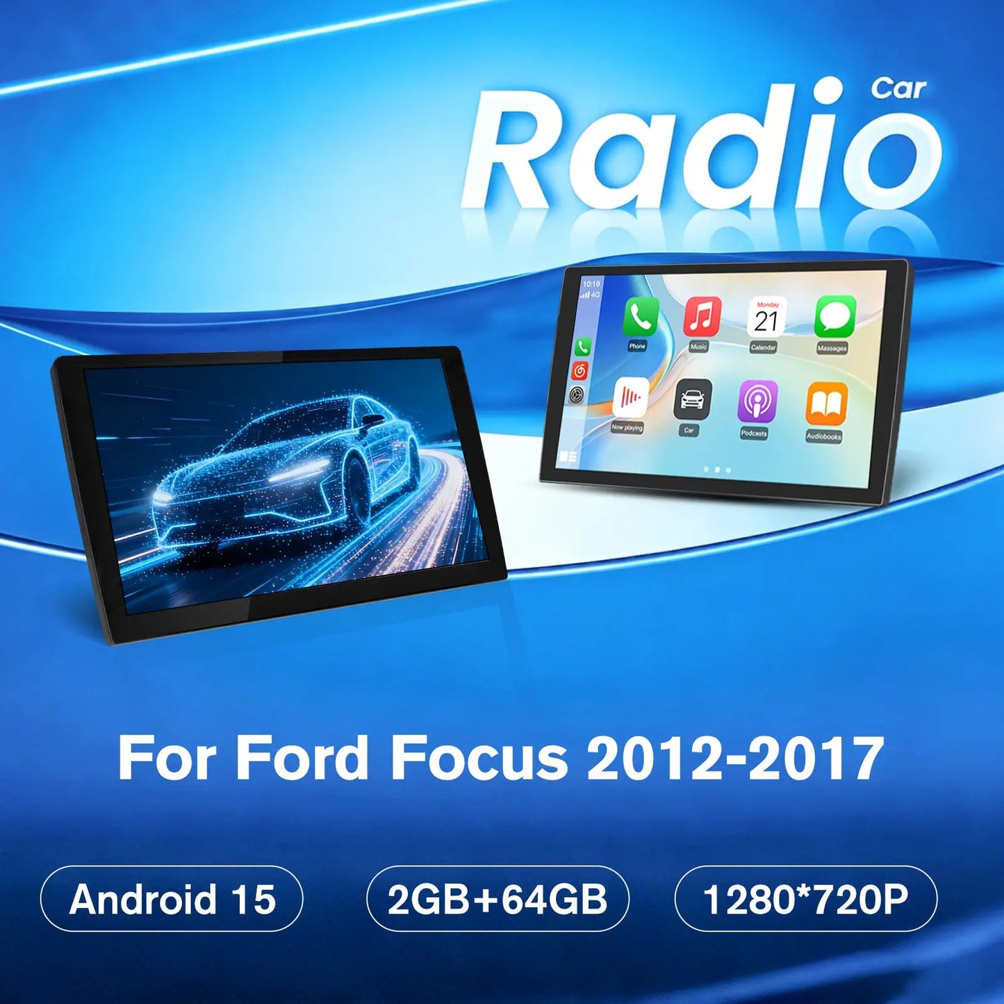 Car Radio for Ford Focus 2012-2017, 9 inch Touch Screen Android 15 Stereo with Bluetooth GPS Wireless CarPlay Andriod Auto [2GB+64GB] AWESAFE