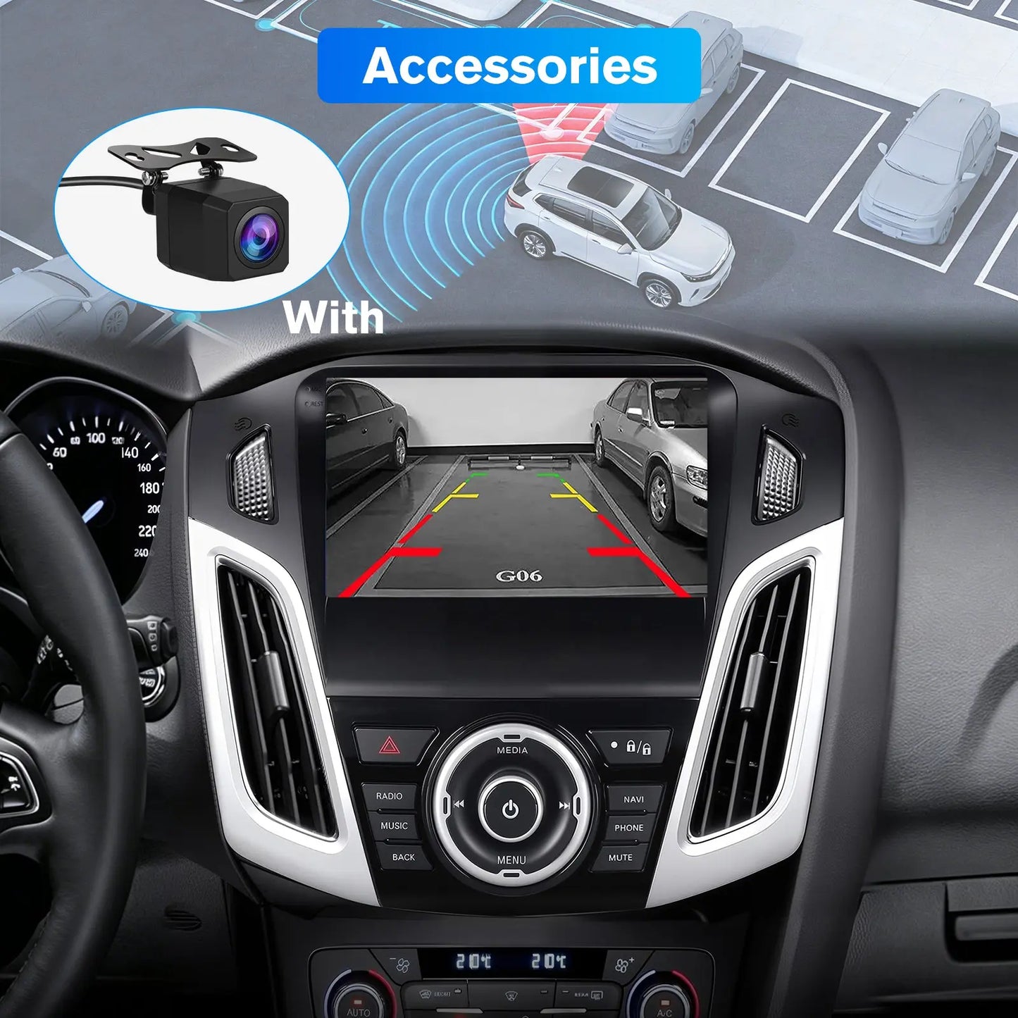 Car Radio for Ford Focus 2012-2017, 9 inch Touch Screen Android 15 Stereo with Bluetooth GPS Wireless CarPlay Andriod Auto [2GB+64GB] AWESAFE