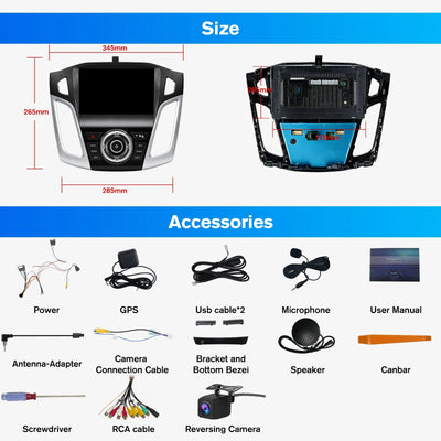 Car Radio for Ford Focus 2012-2017, 9 inch Touch Screen Android 15 Stereo with Bluetooth GPS Wireless CarPlay Andriod Auto [2GB+64GB] AWESAFE