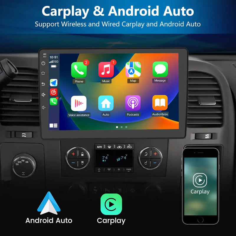 Car Radio for GMC Chevrolet 2007-2014 10 inch android 12 2GB+64GB with Wireless Carplay＆Android Auto Rear View AWESAFE