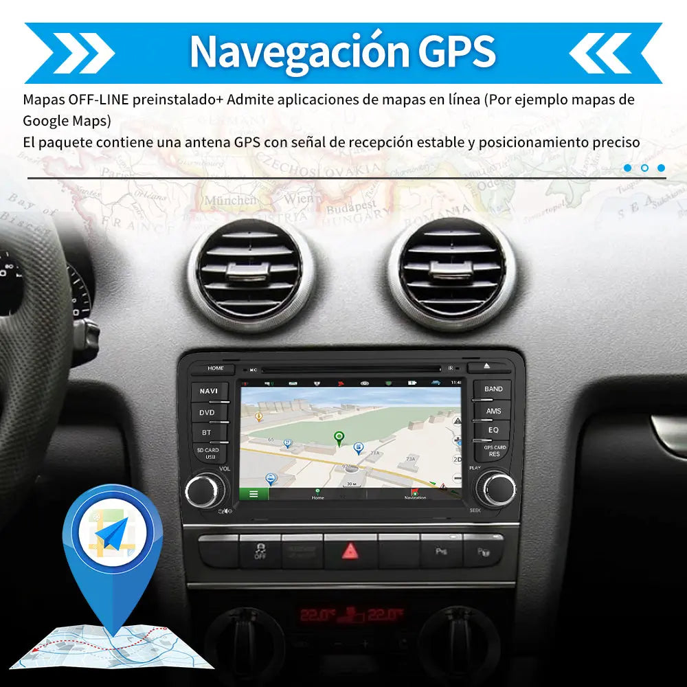 AWESAFE Android 11.0 [2GB+32GB] Radio Coche 7 Pulgadas con Pantalla Táctil 2 DIN para Audi A3/S3/RS3, Autoradio con Bluetooth/GPS/FM/CD DVD/USB/SD/WiFi/Carplay, Apoyo Mandos Volante y Aparcamiento AWESAFE