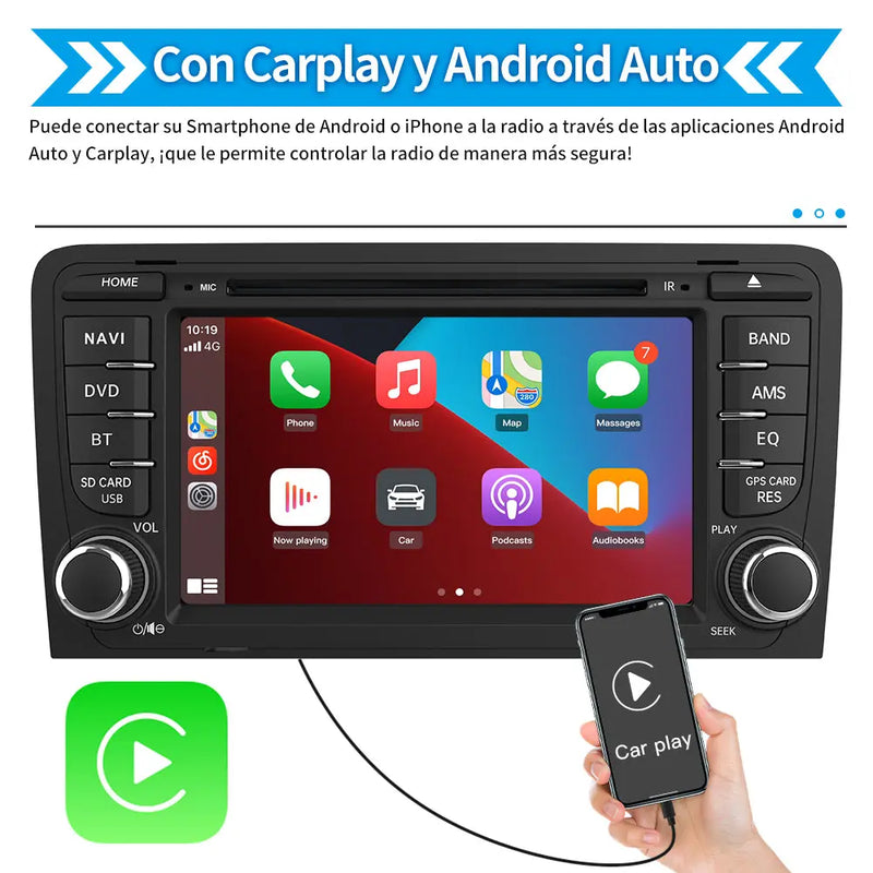 AWESAFE Android 11.0 [2GB+32GB] Radio Coche 7 Pulgadas con Pantalla Táctil 2 DIN para Audi A3/S3/RS3, Autoradio con Bluetooth/GPS/FM/CD DVD/USB/SD/WiFi/Carplay, Apoyo Mandos Volante y Aparcamiento AWESAFE
