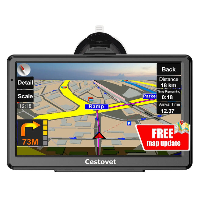 Cestovet GPS Navigation 7 Inch High-Definition Touch Screen with Bluetooth/ FM /Speed Alerts/ Lifetime North America Maps for DC 12V&24V Car Truck RV AWESAFE SHOP