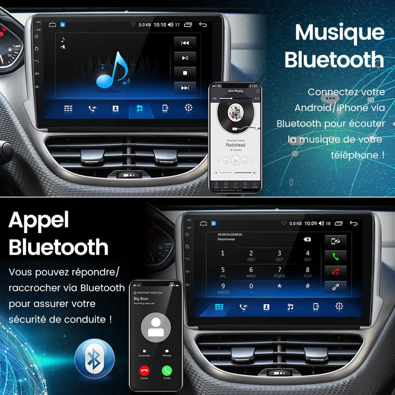 AWESAFE Autoradio Android 12 pour Peugeot 208/2008 [2Go+32Go] 10 Pouces Écran avec Carplay & Android Auto GPS/Wi-FI/Bluetooth/USB/FM/SD/RDS/Aide au Parking/Commande au Volant AWESAFE
