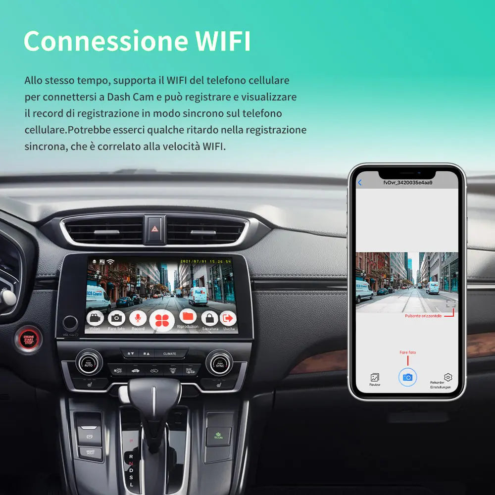 Dash Cam per auto 1080P WiFi DVR Registratore di guida Telecamera G-Sensor Registrazione in loop Visione notturna WDR AWESAFE