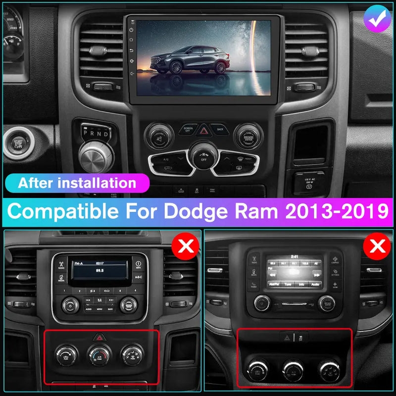 Andriod Car Radio Stereo for Dodge Ram 2013-2019 GPS Screen Upgrade Built in Carplay/Android Auto SWC BT AM/FM 2G RAM 64G ROM Head Unit AWESAFE