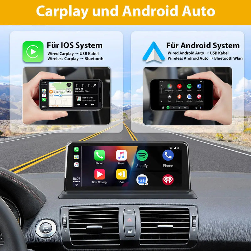 Android Radio für BMW 1 Serie E81 E82 E87 E882005-2012 mit Clc system Built in Carplay/Android Auto SWC BT AM/FM AWESAFE