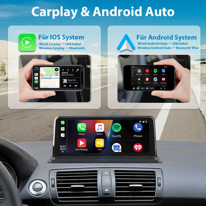 Android Radio für BMW 1 Serie E81 E82 E87 E882005-2012 ohne Bildschirm Built in Carplay/Android Auto SWC BT AM/FM AWESAFE