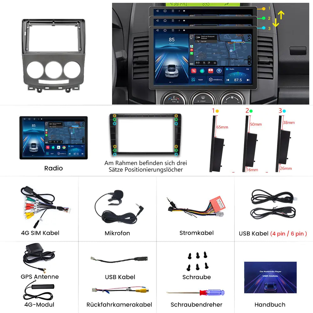 Android Radio Für Mazda (2005-2010) Built in Carplay/Android Auto SWC BT AM/FM AWESAFE