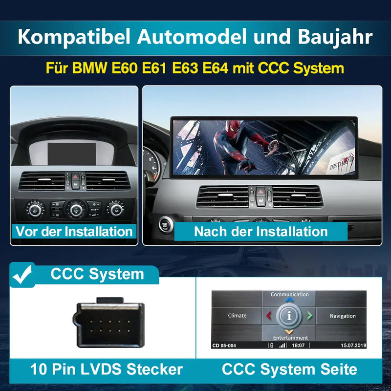 Android-Radio für BMW E60 E61 E63 E64 mit CCC-System Integriertes Carplay/Android Auto SWC BT AM/FM AWESAFE