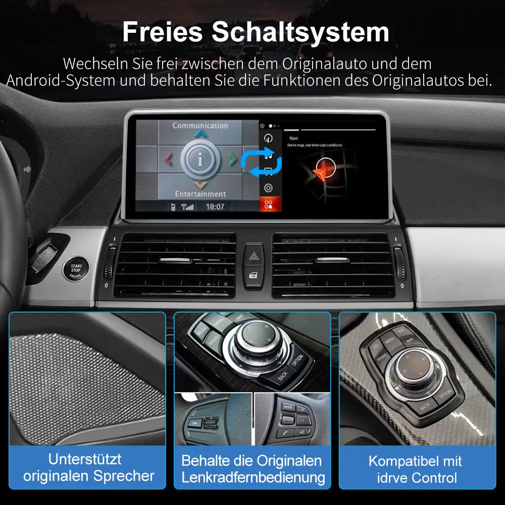 Android-Radio für BMW X5 E70 (2007-2009) mit CCC-System und BMW X6 E71 (2007-2009) mit CCC-System. Integriertes Carplay/Android Auto SWC BT AM/FM AWESAFE