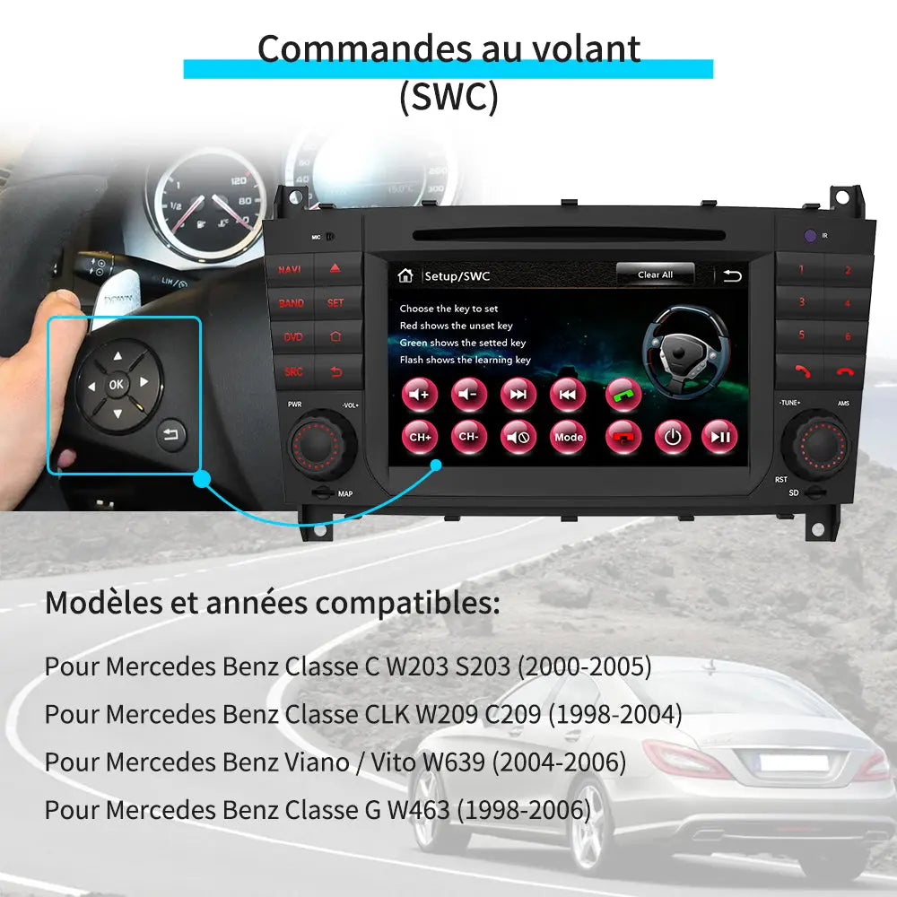 Radio Android pour Benz intégrée Carplay/Android Auto SWC BT AM/FM AWESAFE