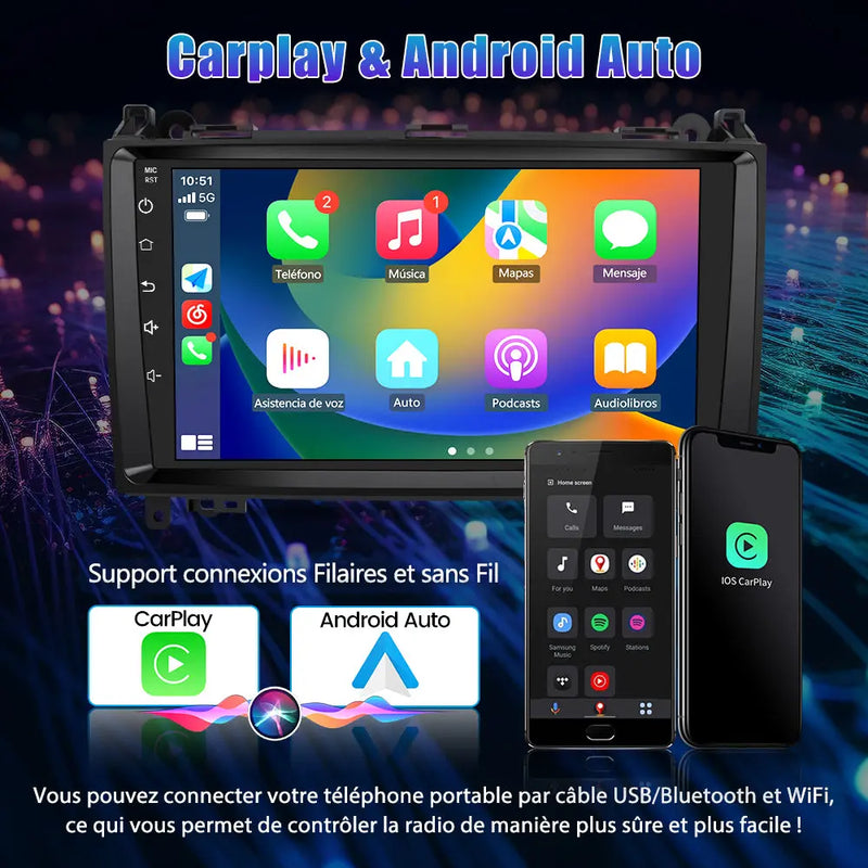 Radio Android pour Benz intégrée Carplay/Android Auto SWC BT AM/FM AWESAFE