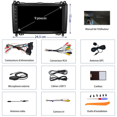 Radio Android pour Benz intégrée Carplay/Android Auto SWC BT AM/FM AWESAFE