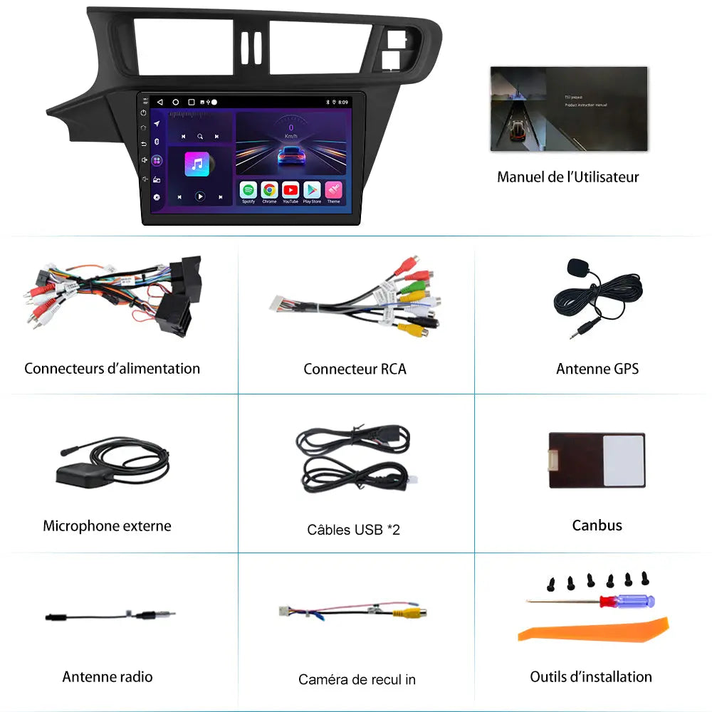 Radio Android Pour Citroën C3 XR 2010-2018 Carplay intégré/Android Auto SWC BT AM/FM AWESAFE