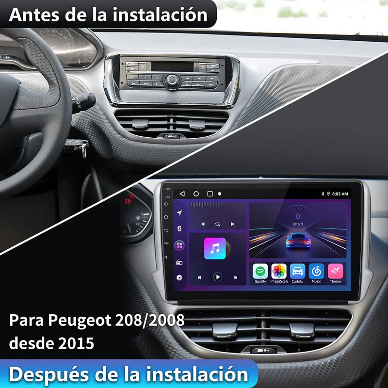 Radio Android pour Peugeot 2015 Para Peugeot 208/2008 intégré Carplay/Android Auto SWC BT AM/FM AWESAFE