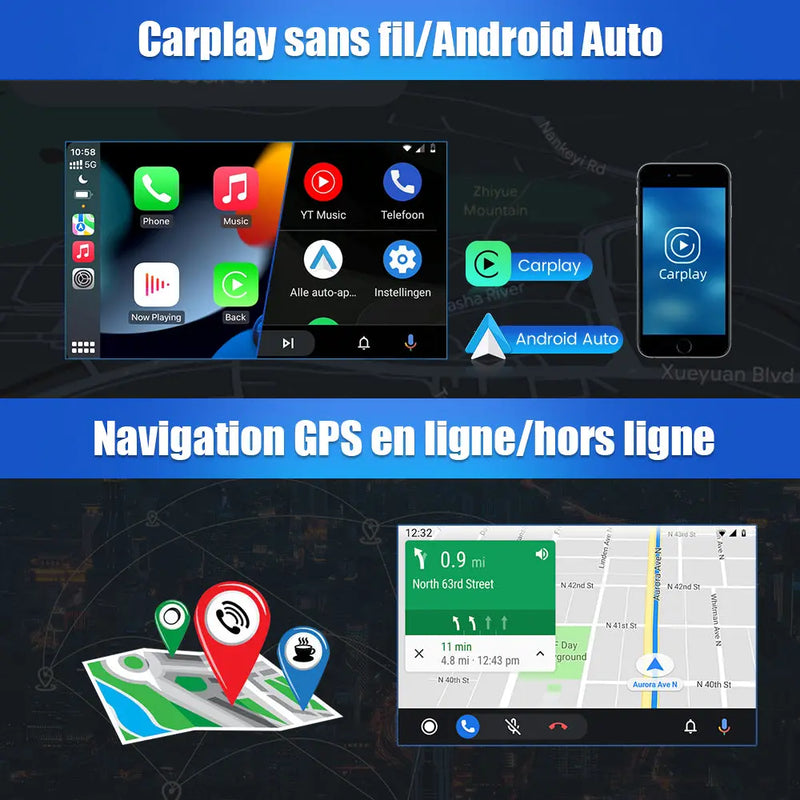 Radio Android Pour Seat Leon MK2 2005-2012 Carplay intégré/Android Auto SWC BT AM/FM AWESAFE