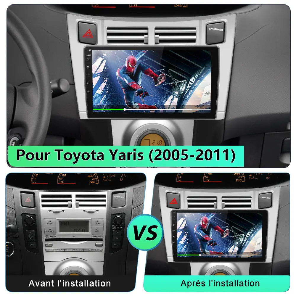 Radio Android Pour Toyota Yaris (2005-2011) Carplay intégré/Android Auto SWC BT AM/FM AWESAFE