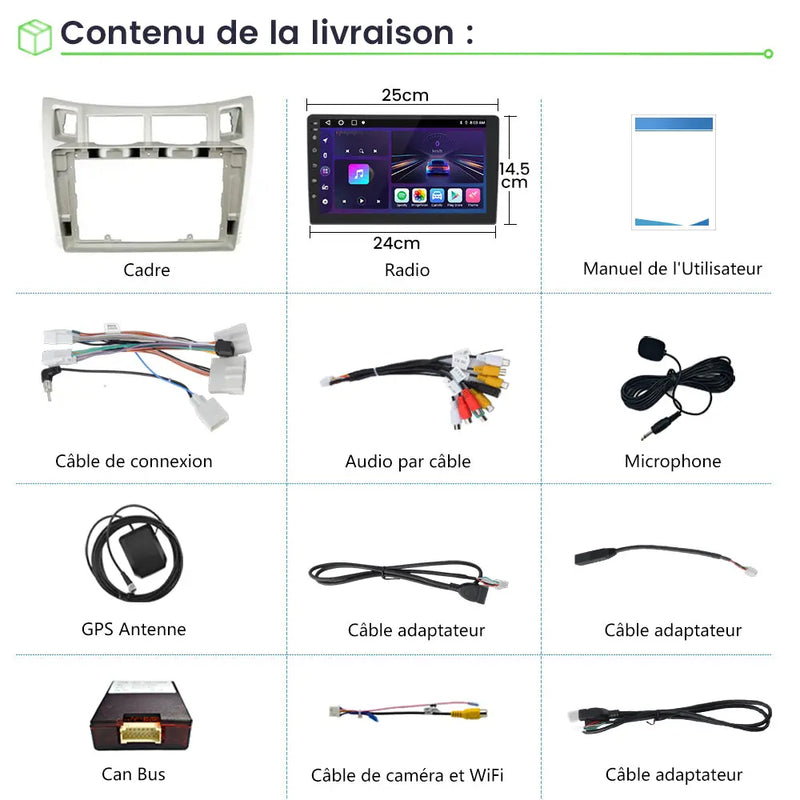 Radio Android Pour Toyota Yaris (2005-2011) Carplay intégré/Android Auto SWC BT AM/FM AWESAFE